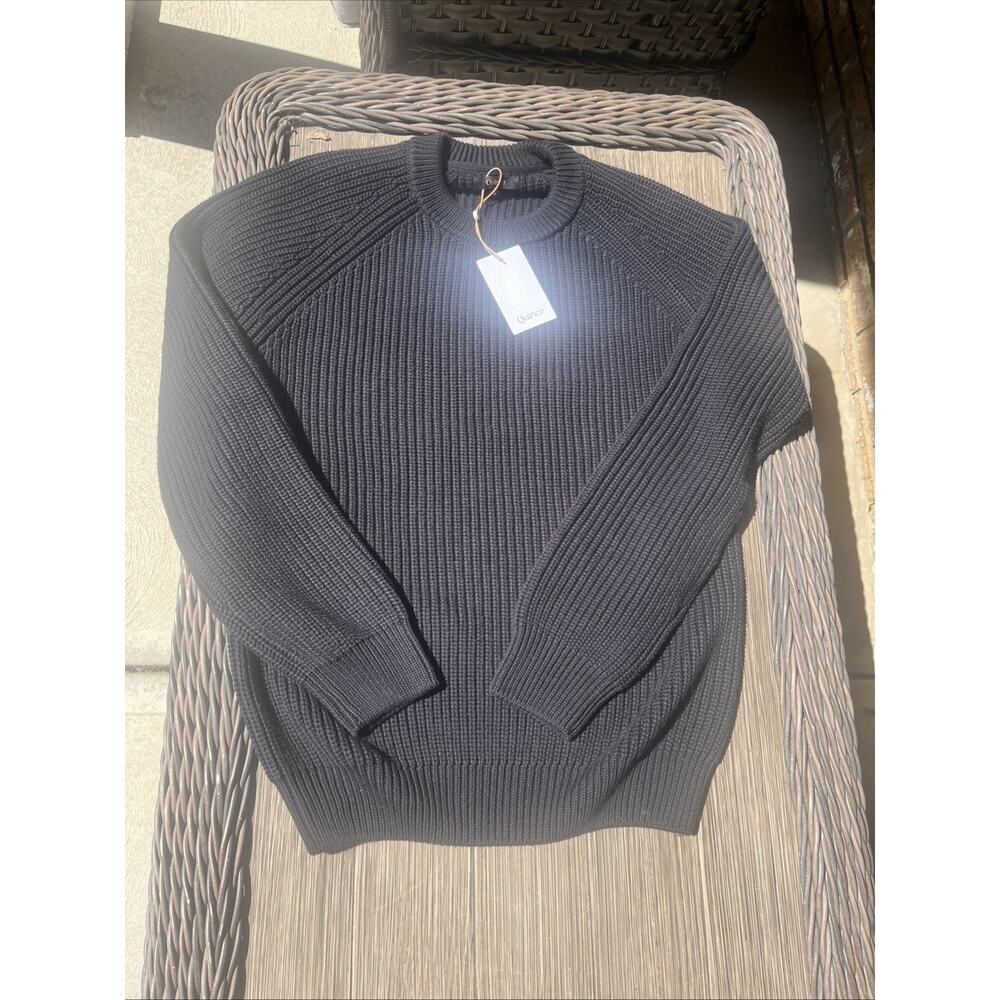 Quince Men 100% Organic Cotton Fisherman Crew Sweater Black Medium